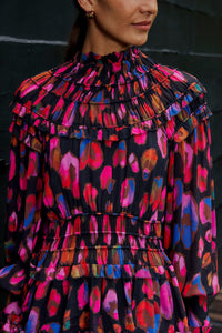 Iridescent Leopards ruffled short dress - Violet