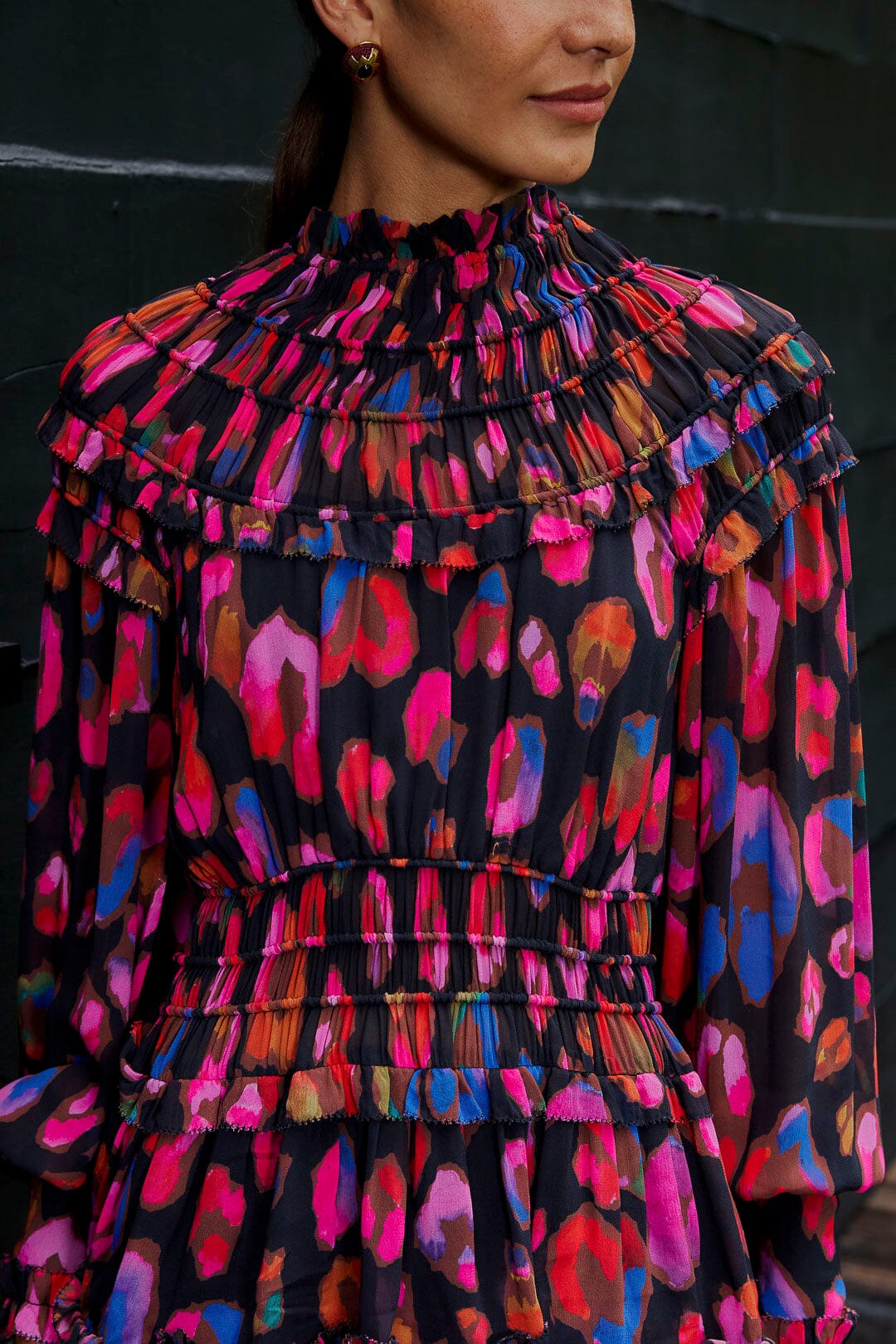 Iridescent Leopards ruffled short dress - Violet