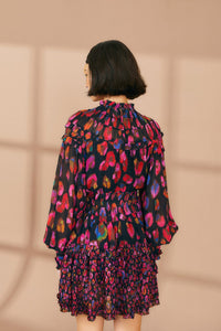 Iridescent Leopards ruffled short dress - Violet