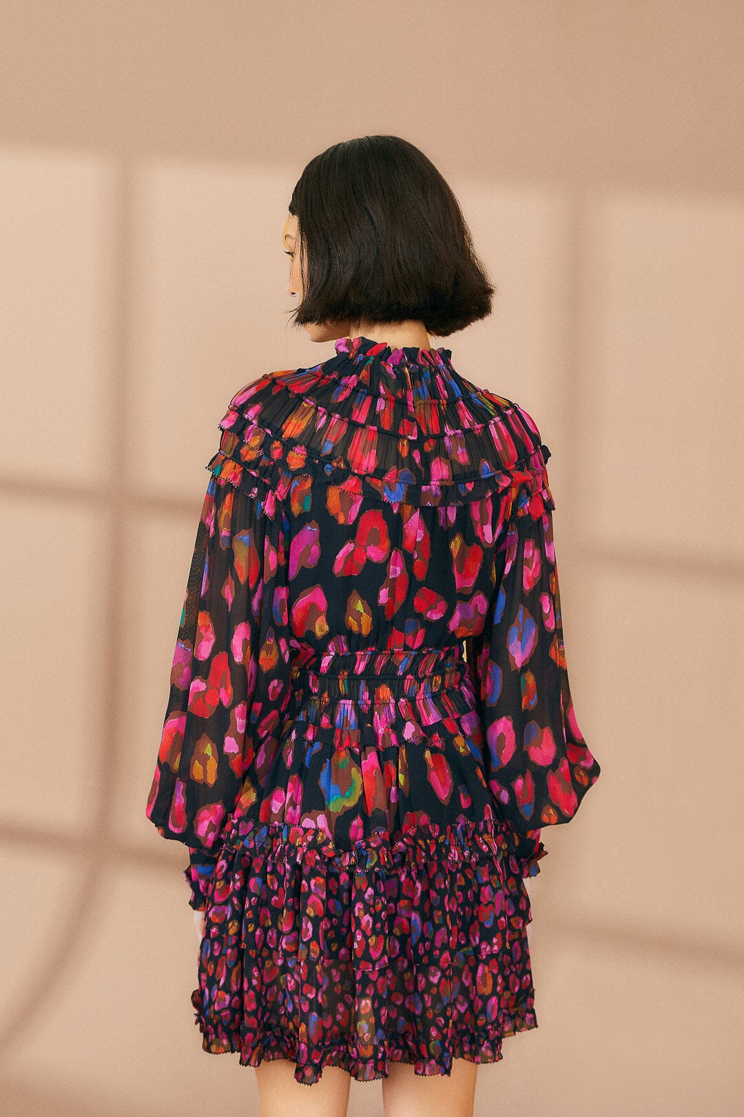 Iridescent Leopards ruffled short dress - Violet