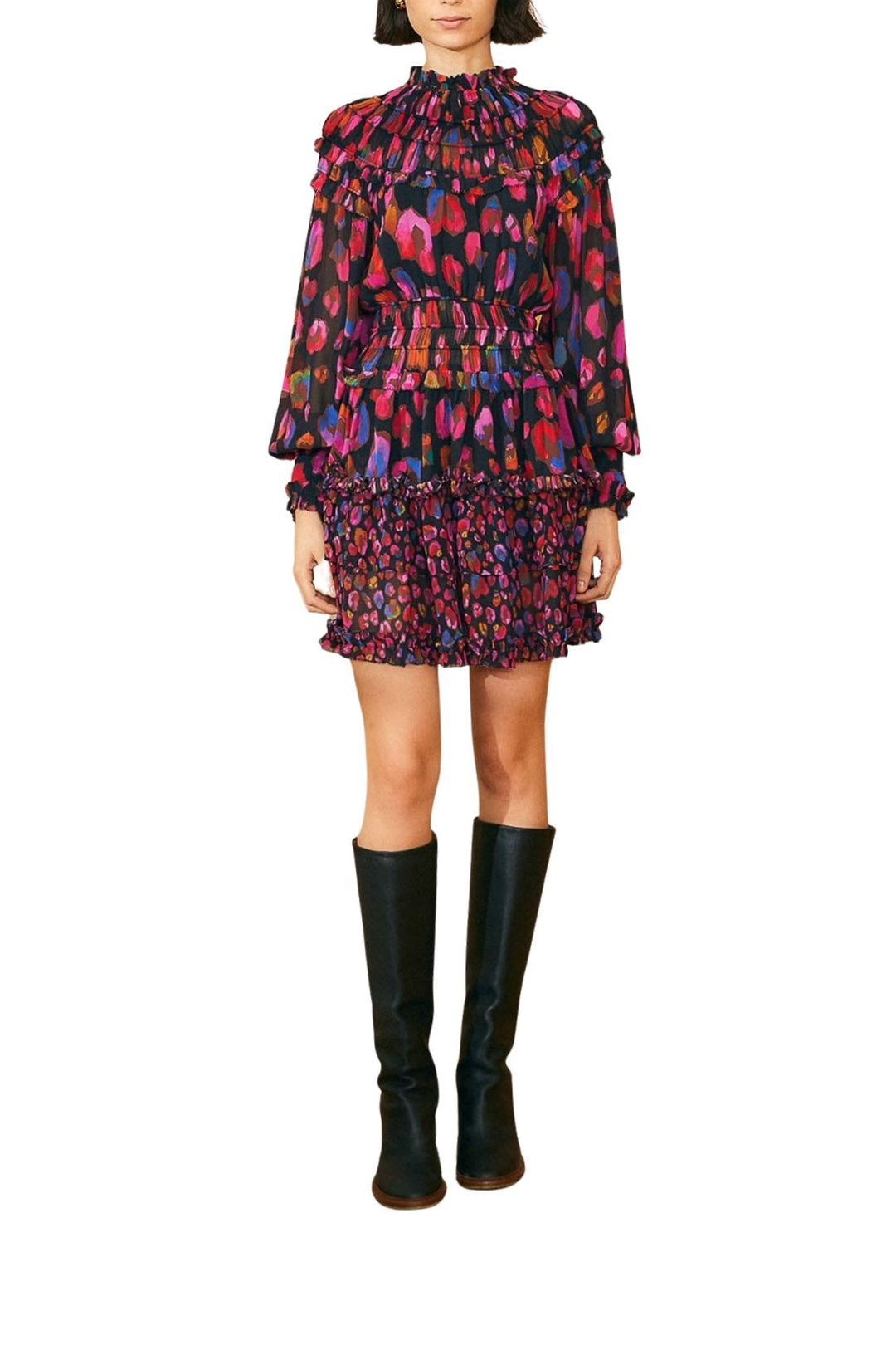 Iridescent Leopards ruffled short dress - Violet