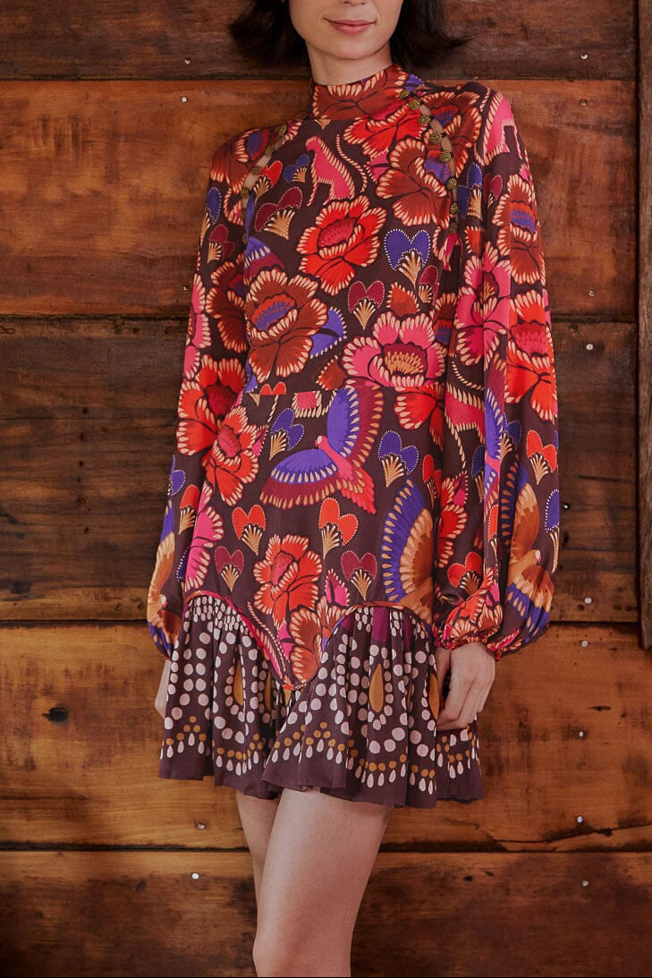 Robe courte à manches longues - Marron