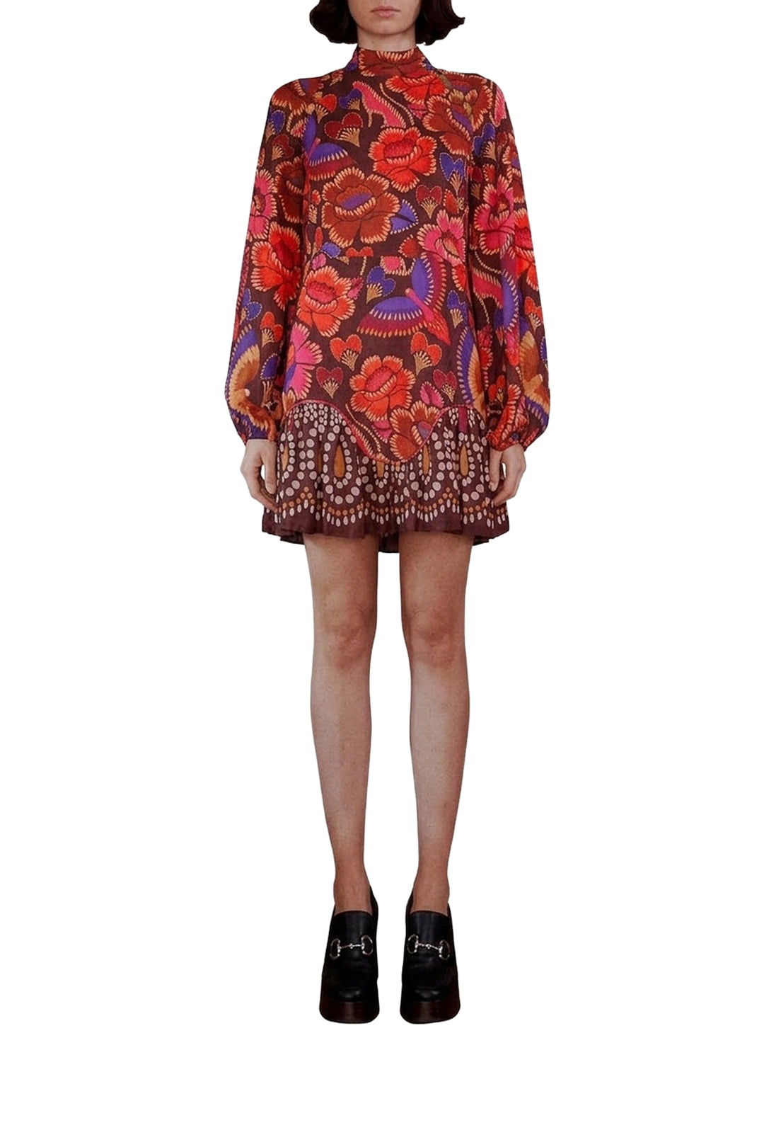 Robe courte à manches longues - Marron