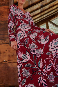 Robe longue Pineapple Inspiration col V - Bordeaux
