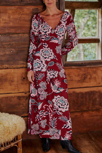 Robe longue Pineapple Inspiration col V - Bordeaux
