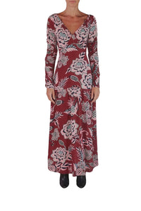 Robe longue Pineapple Inspiration col V - Bordeaux