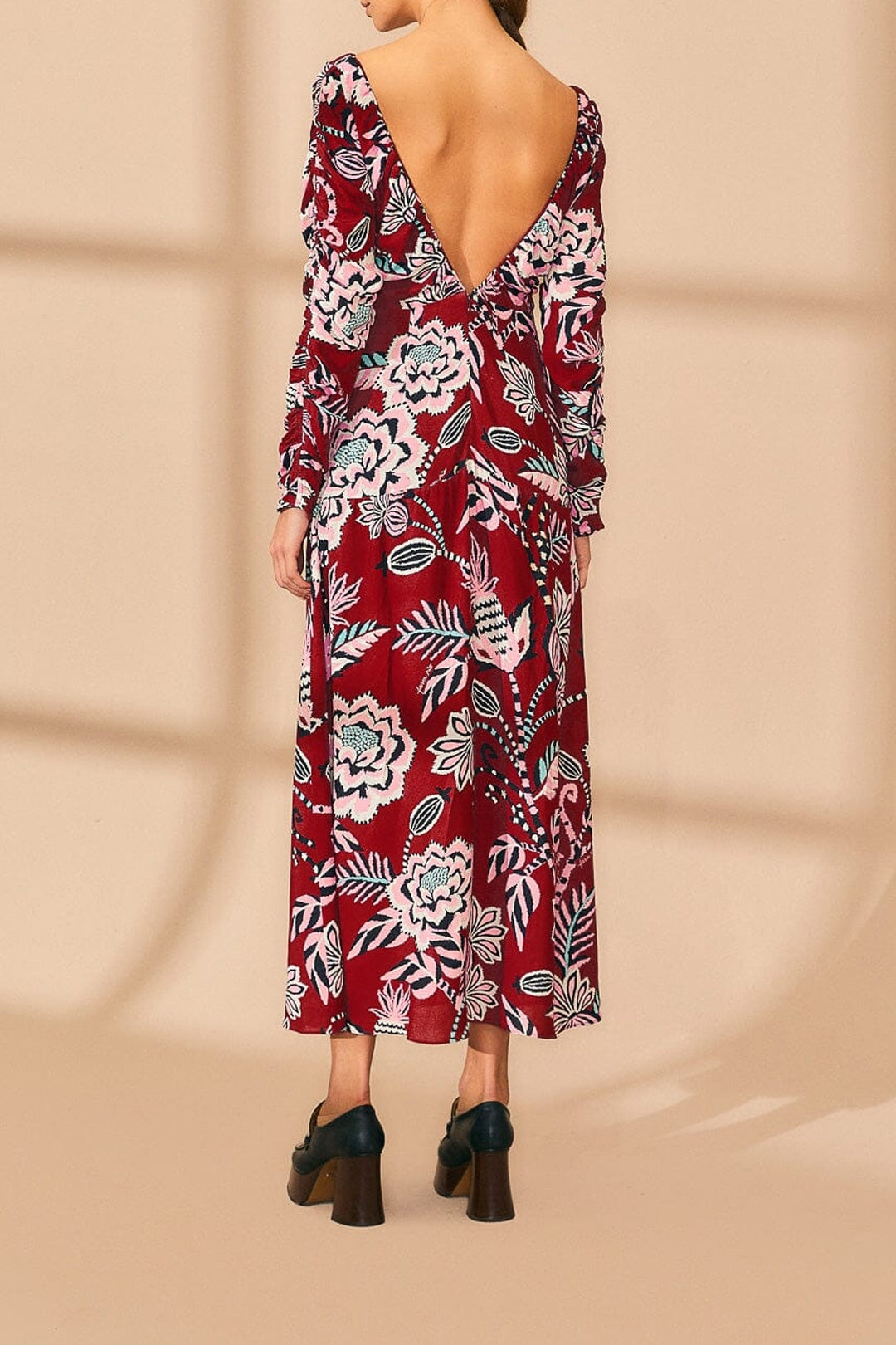 Robe longue Pineapple Inspiration col V - Bordeaux