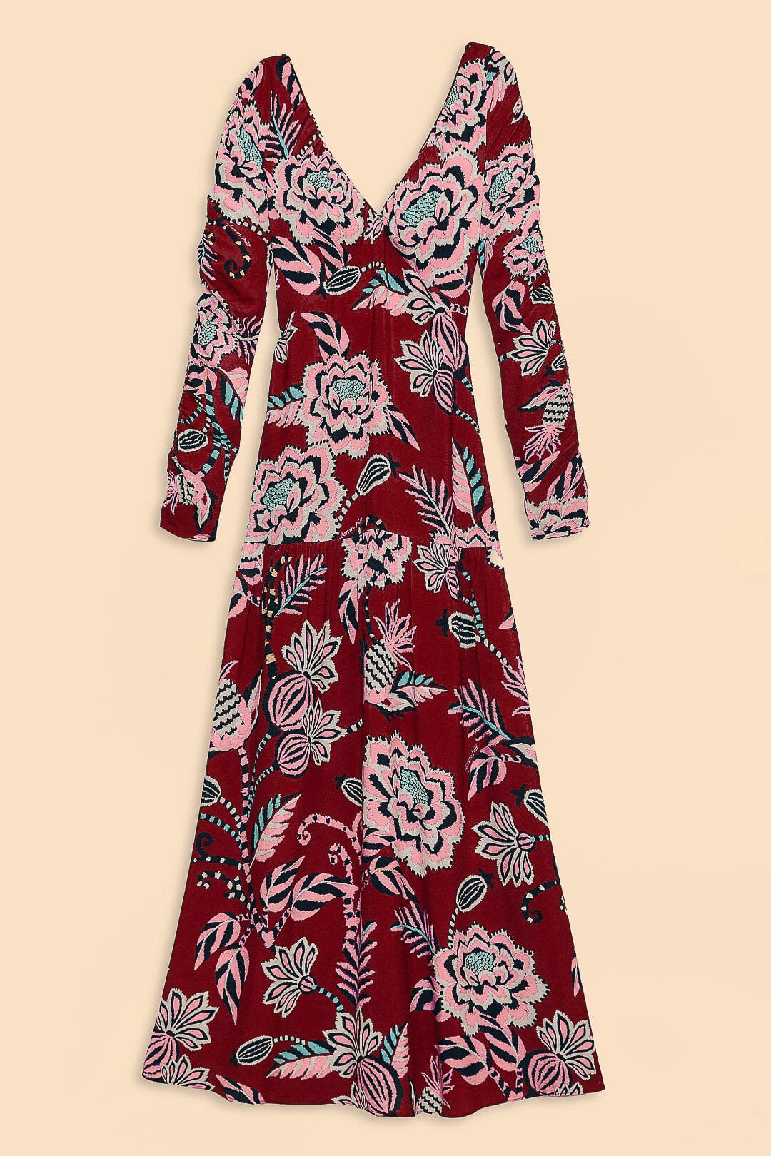 Robe longue Pineapple Inspiration col V - Bordeaux