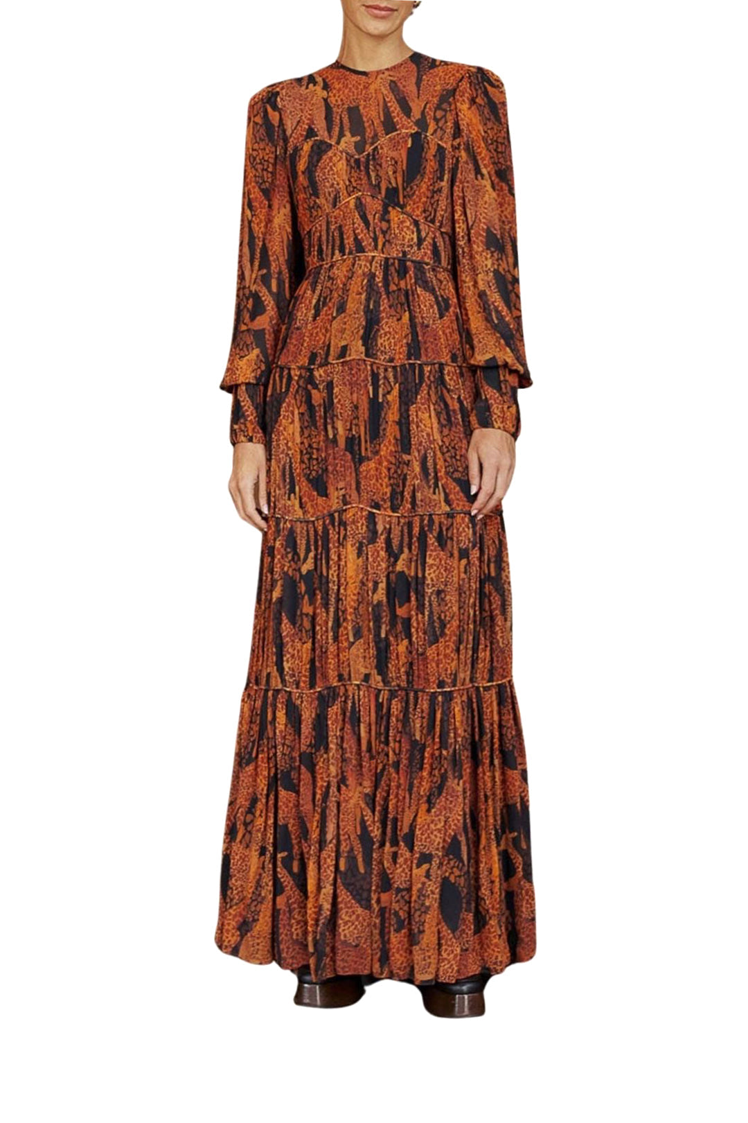 Robe longue Giraffes à manches longues - Marron