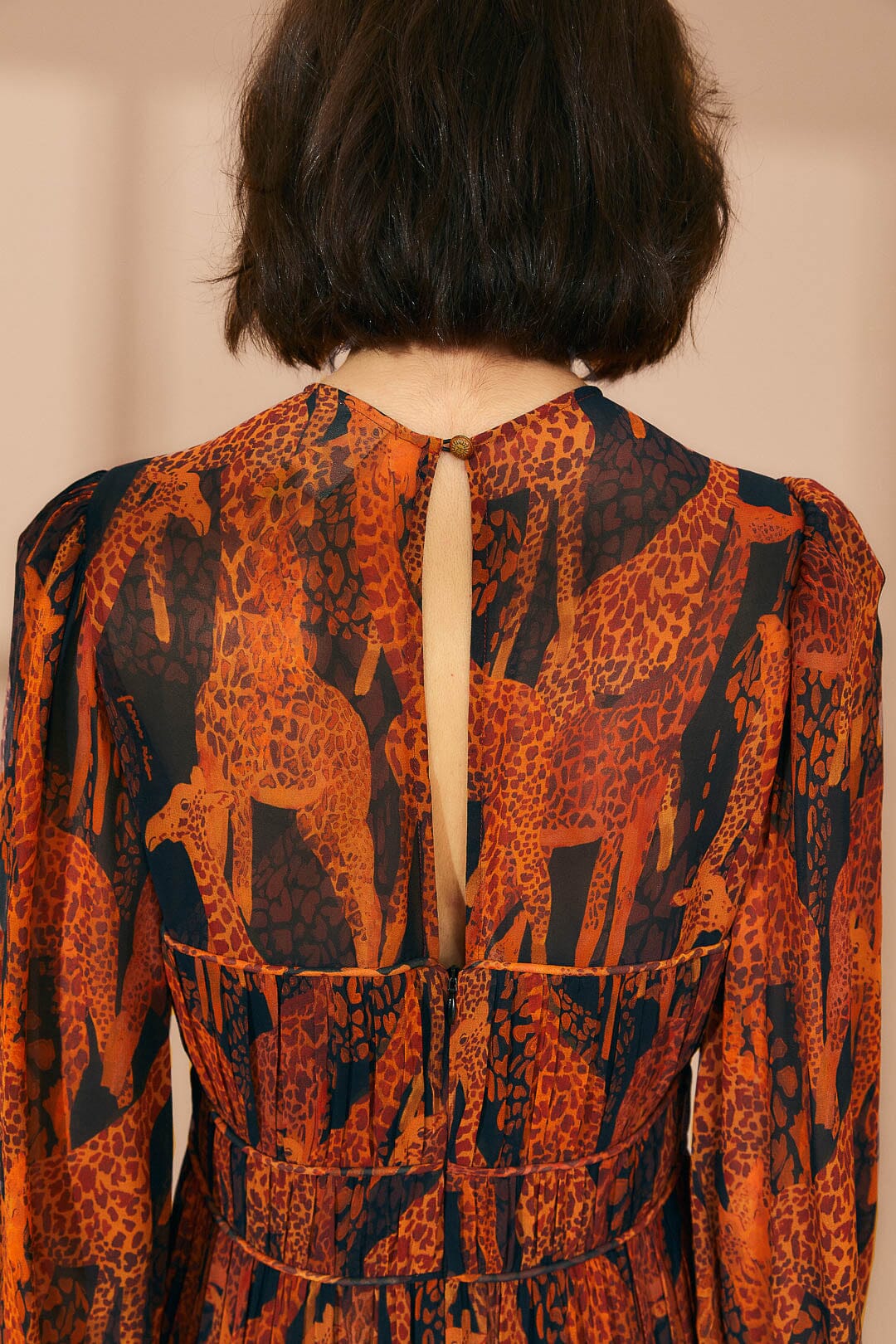 Robe longue Giraffes à manches longues - Marron