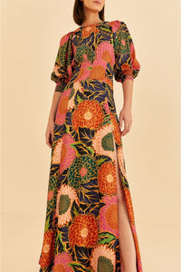 Robe longue Vintage Garden à manches bouffantes - Orange