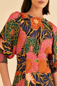 Robe longue Vintage Garden à manches bouffantes - Orange