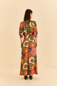 Robe longue Vintage Garden à manches bouffantes - Orange
