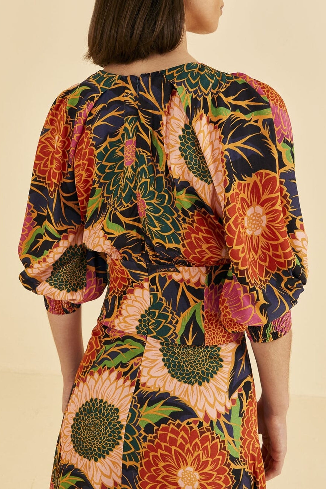 Robe longue Vintage Garden à manches bouffantes - Orange