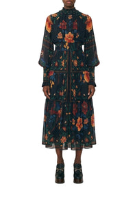 Robe midi Macaws Garden à col montant - Noir