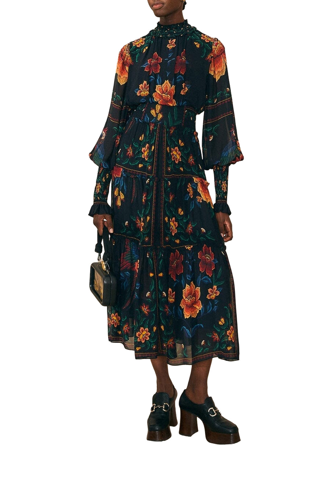 Macaws Garden Black Robe midi - Macaws Garden Black