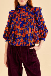 Blouse Mushroom Sketch Bright - Bleu
