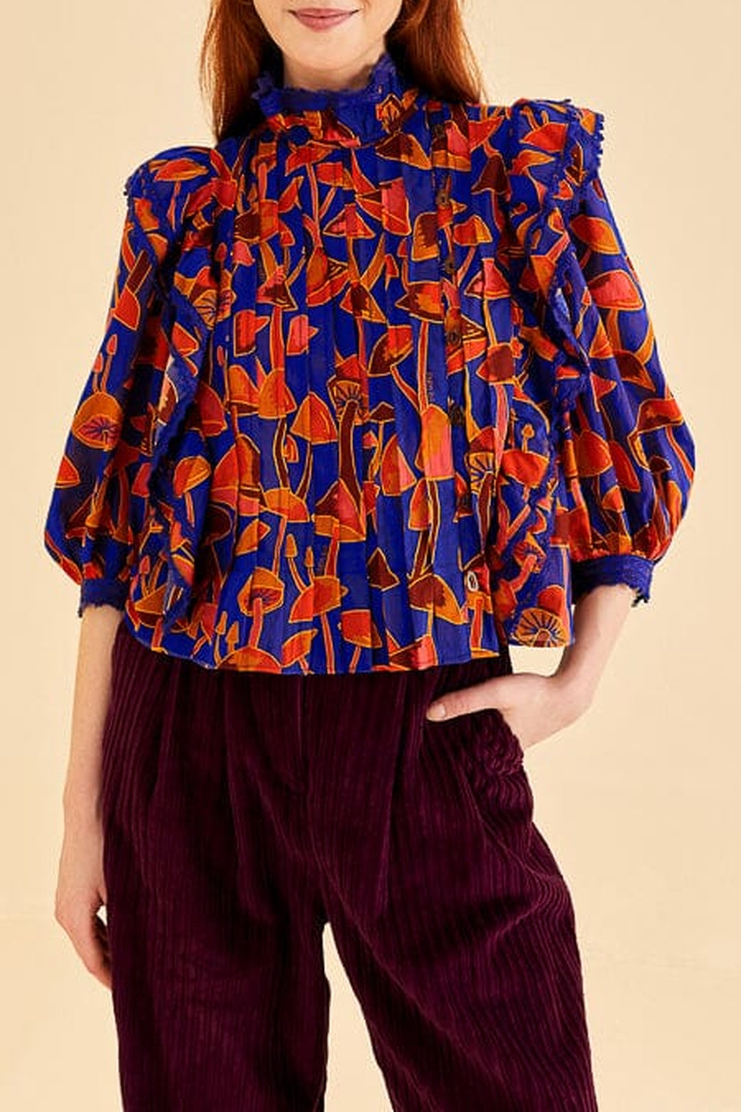 Blouse Mushroom Sketch Bright - Bleu