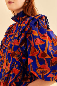 Blouse Mushroom Sketch Bright - Bleu