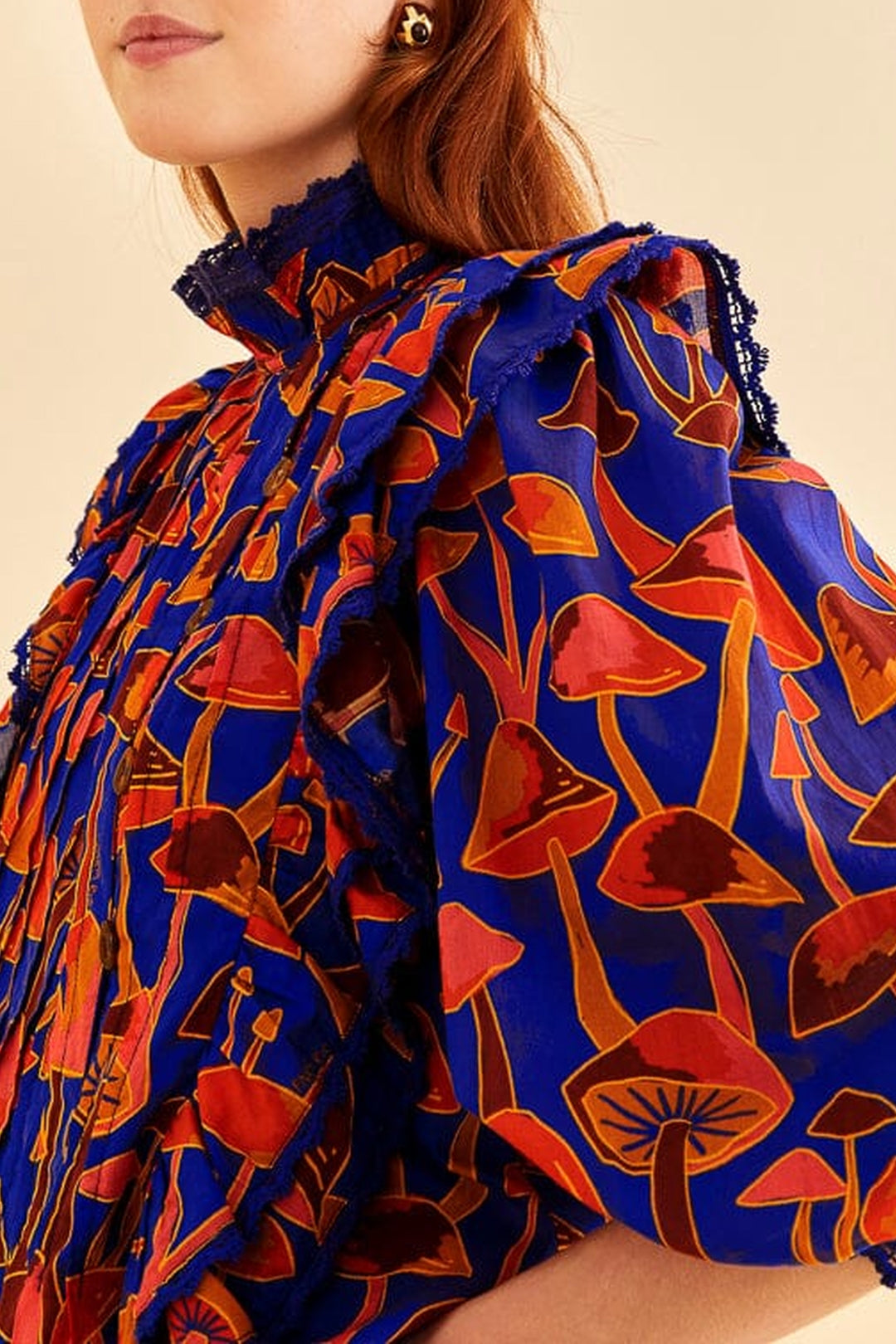 Blouse Mushroom Sketch Bright - Bleu