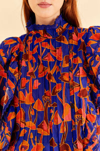Blouse Mushroom Sketch Bright - Bleu