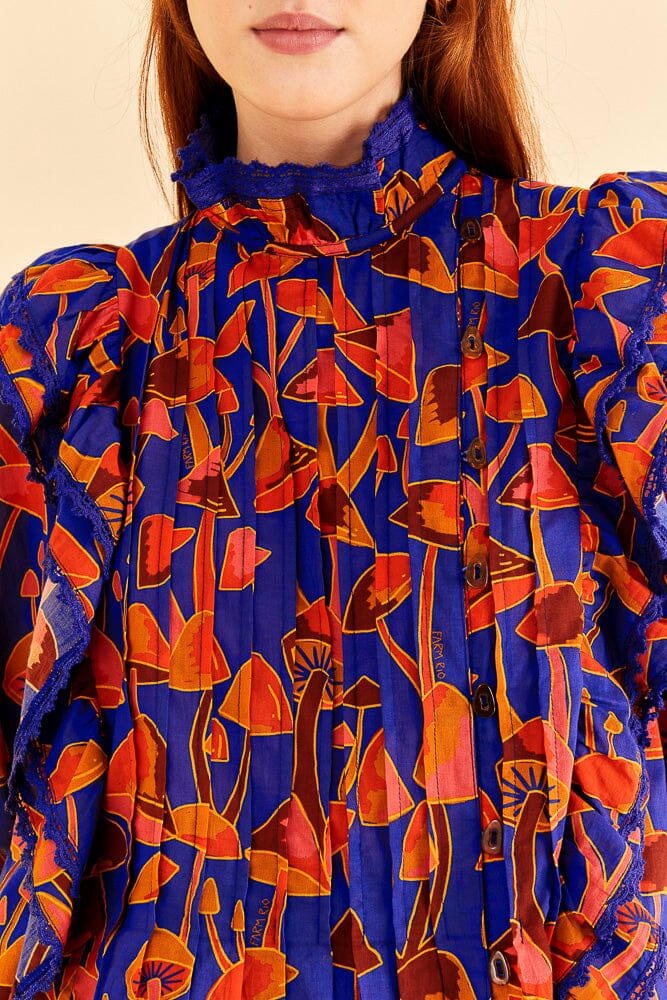 Blouse Mushroom Sketch Bright - Bleu