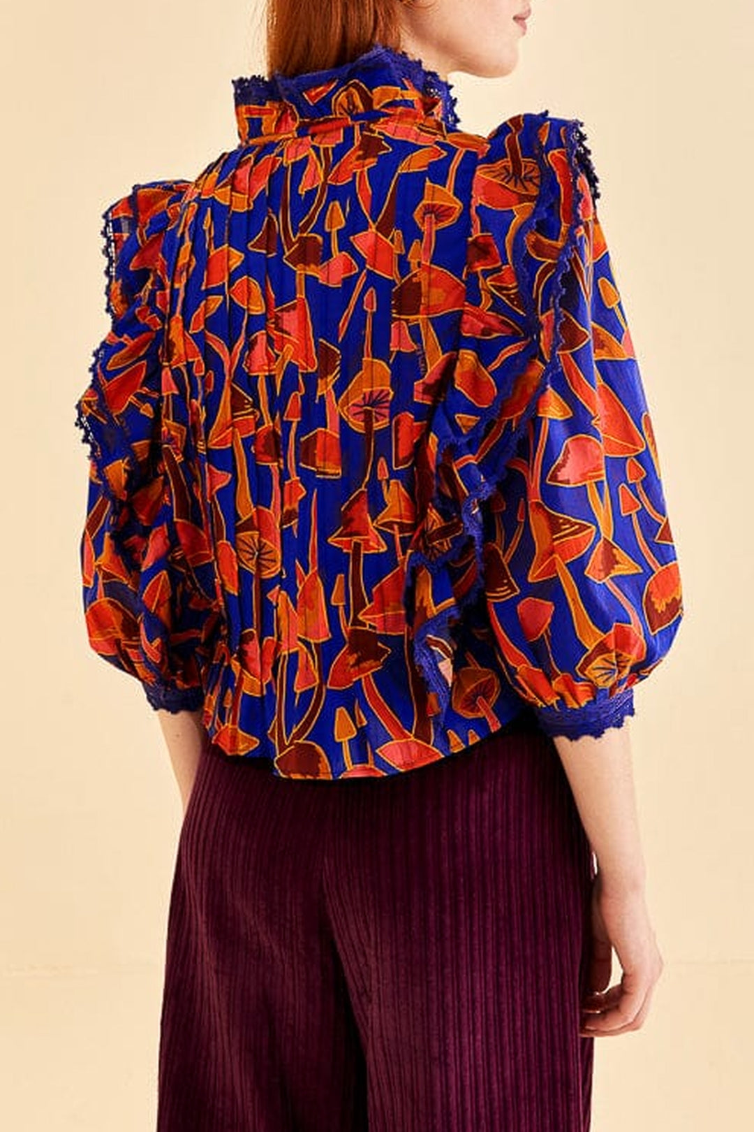 Blouse Mushroom Sketch Bright - Bleu