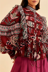 Blouse Ruffled Pineapple Inspiration - Bordeaux