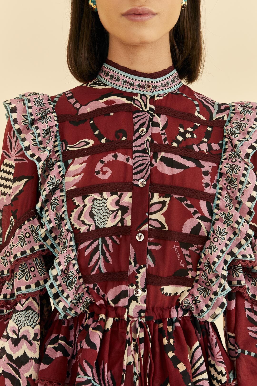 Blouse Ruffled Pineapple Inspiration - Bordeaux