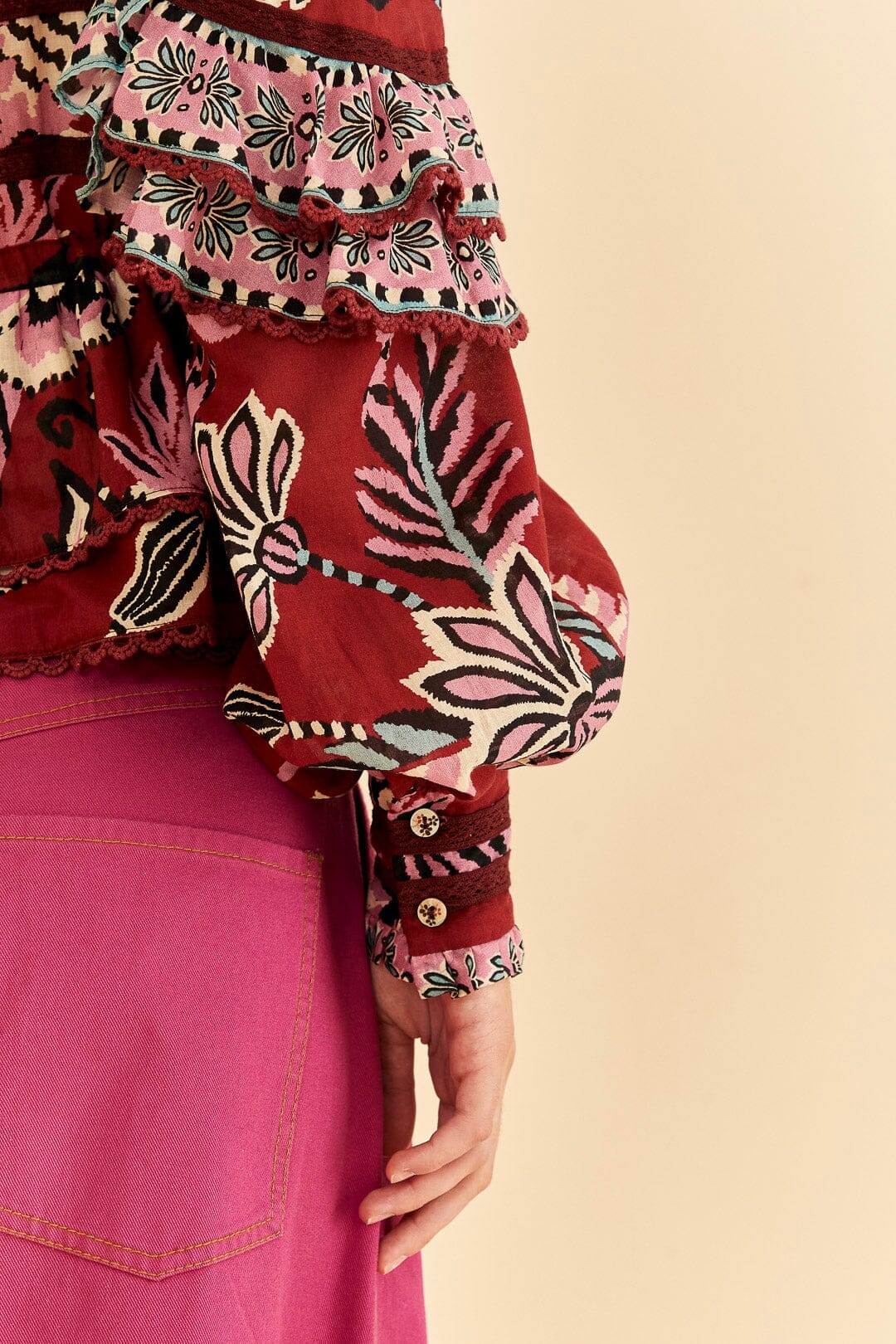 Blouse Ruffled Pineapple Inspiration - Bordeaux