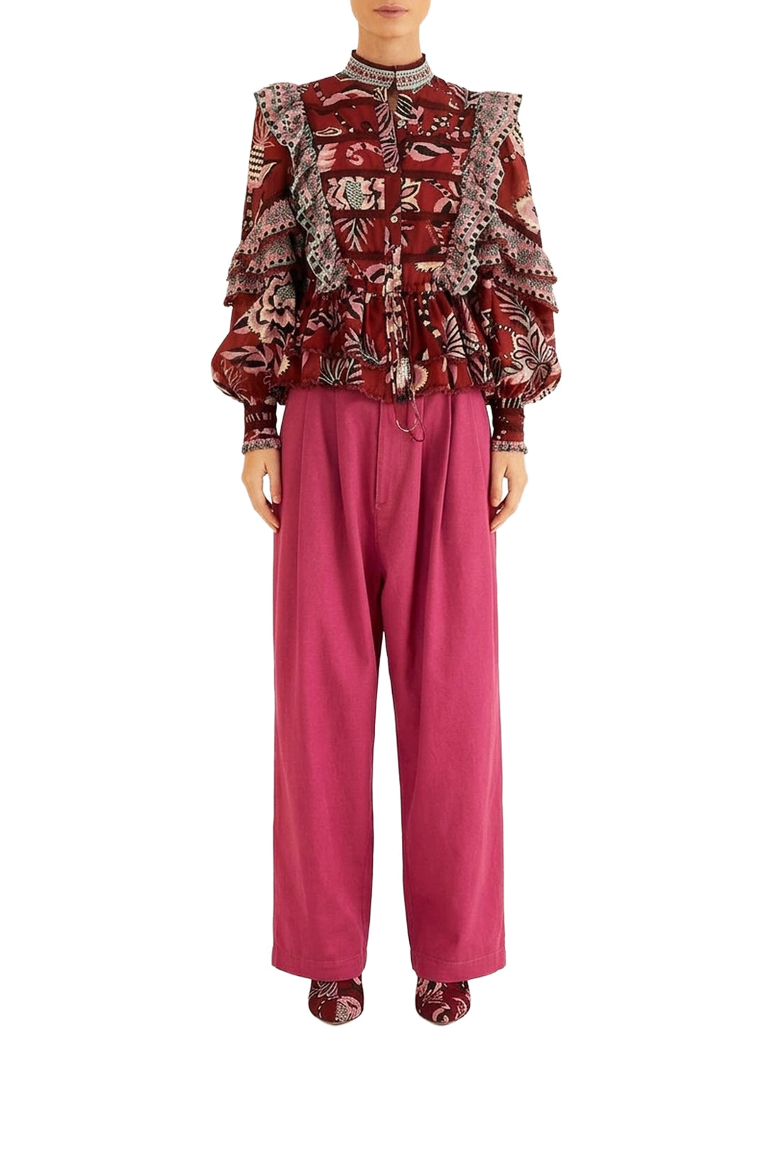 Blouse Ruffled Pineapple Inspiration - Bordeaux