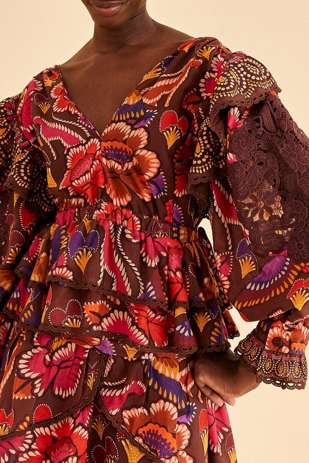 Blouse Bright Flora Brown - Rouge