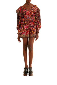 Blouse Bright Flora Brown - Rouge