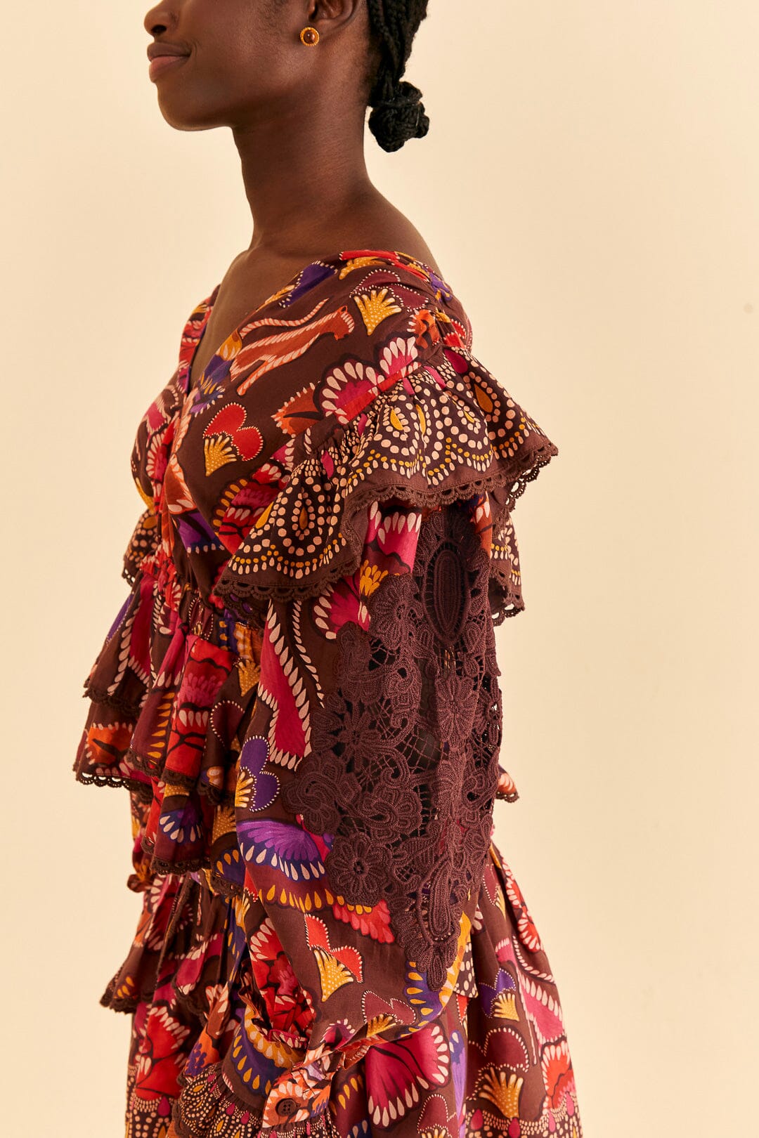 Blouse Bright Flora Brown - Rouge