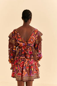Blouse Bright Flora Brown - Rouge