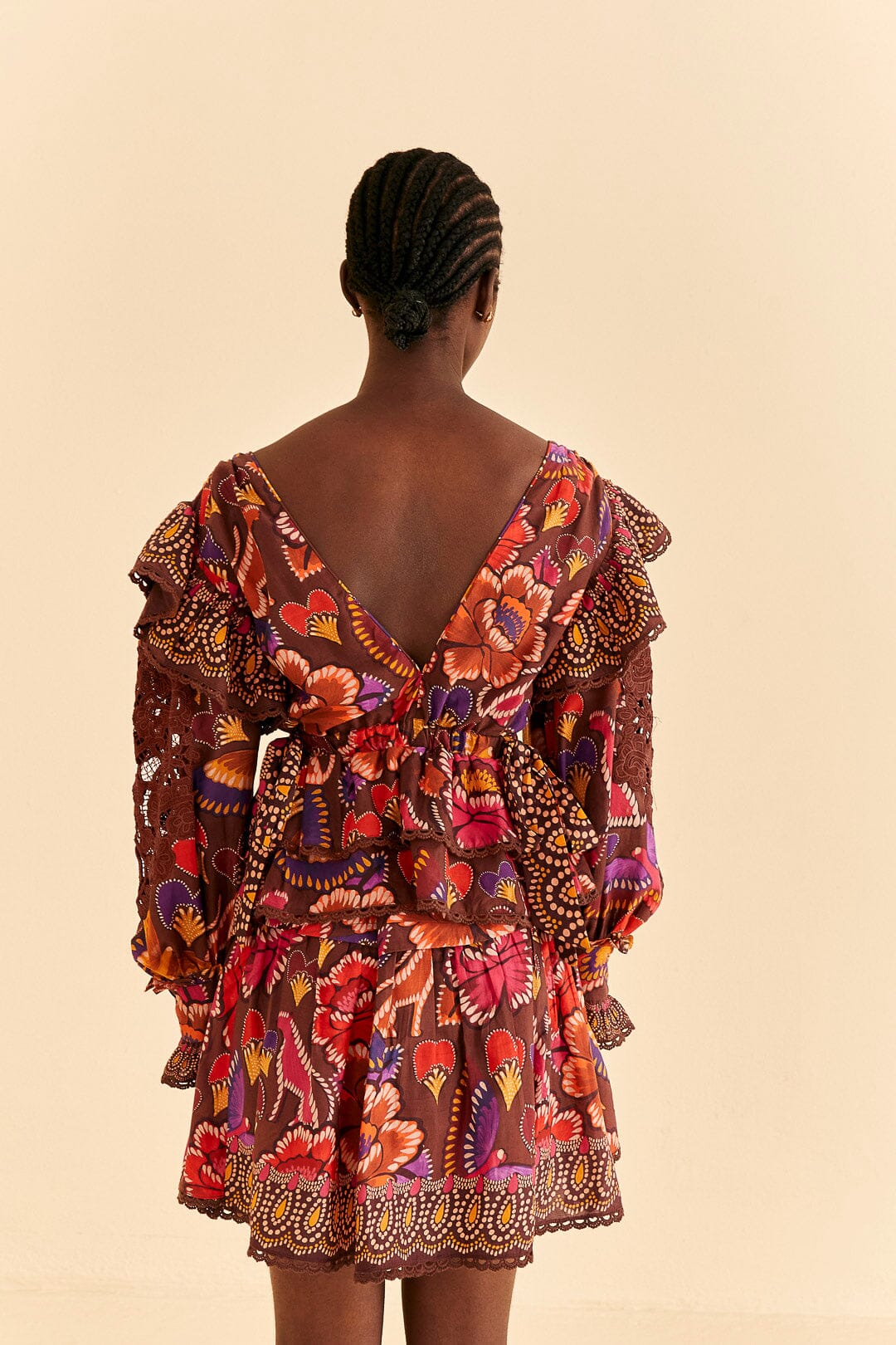 Blouse Bright Flora Brown - Rouge