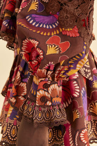 Blouse Bright Flora Brown - Rouge