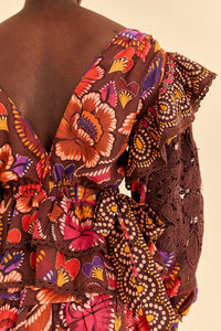 Blouse Bright Flora Brown - Rouge
