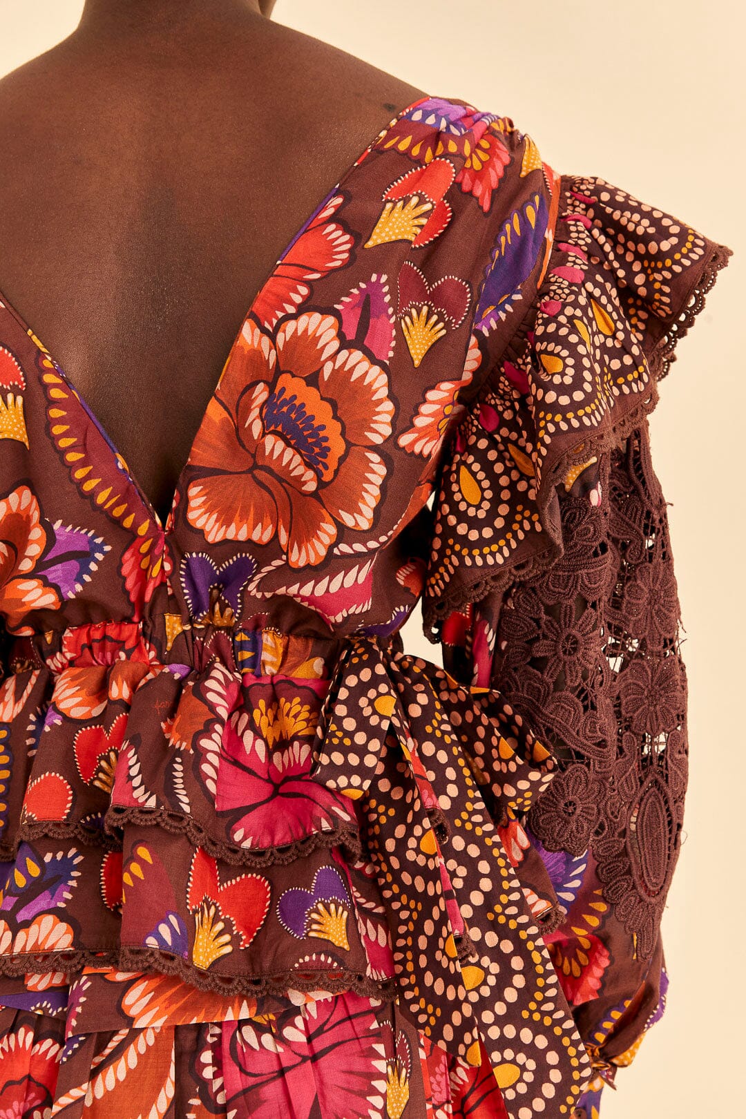 Blouse Bright Flora Brown - Rouge