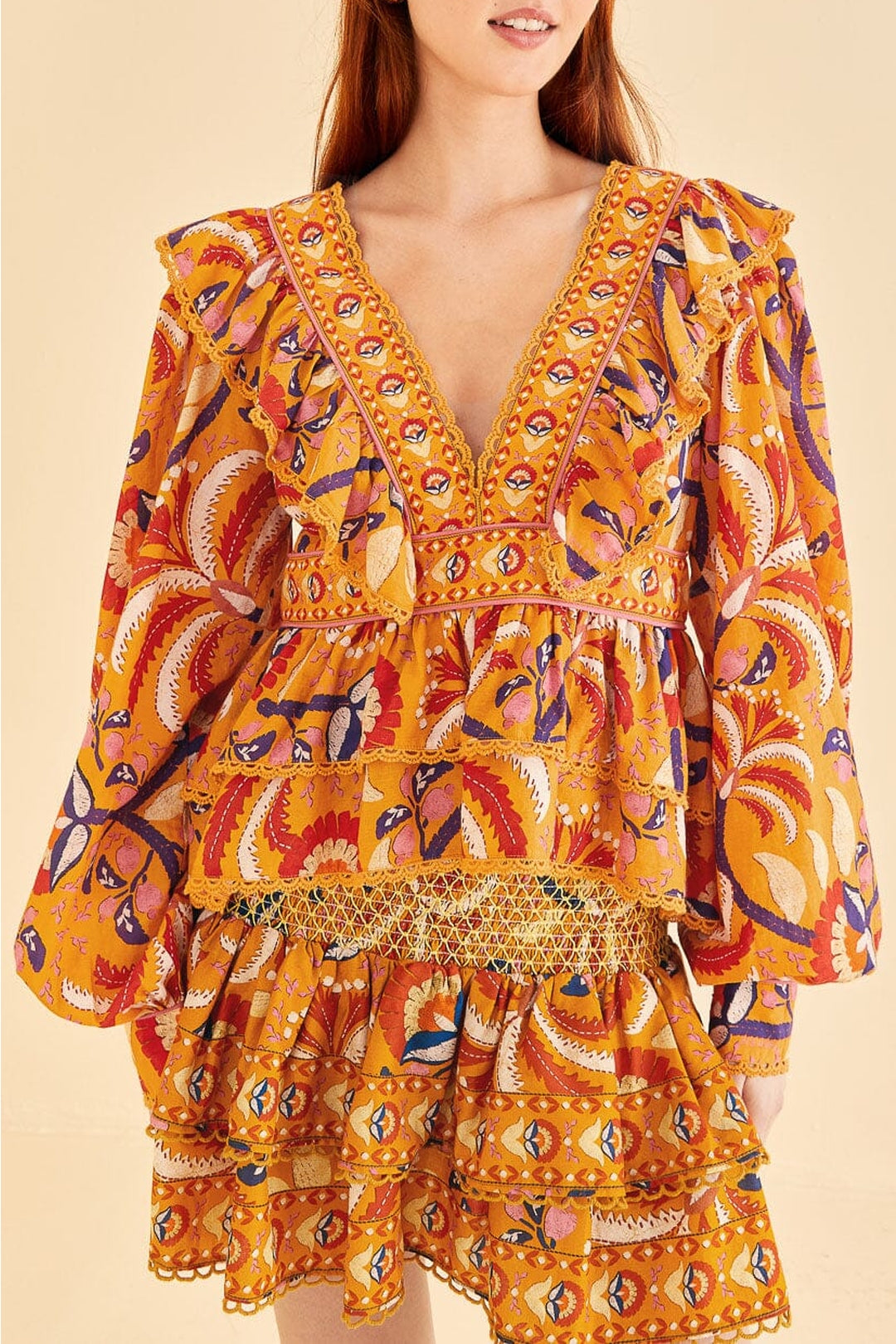 Blouse Ruffled Palms Party - Jaune