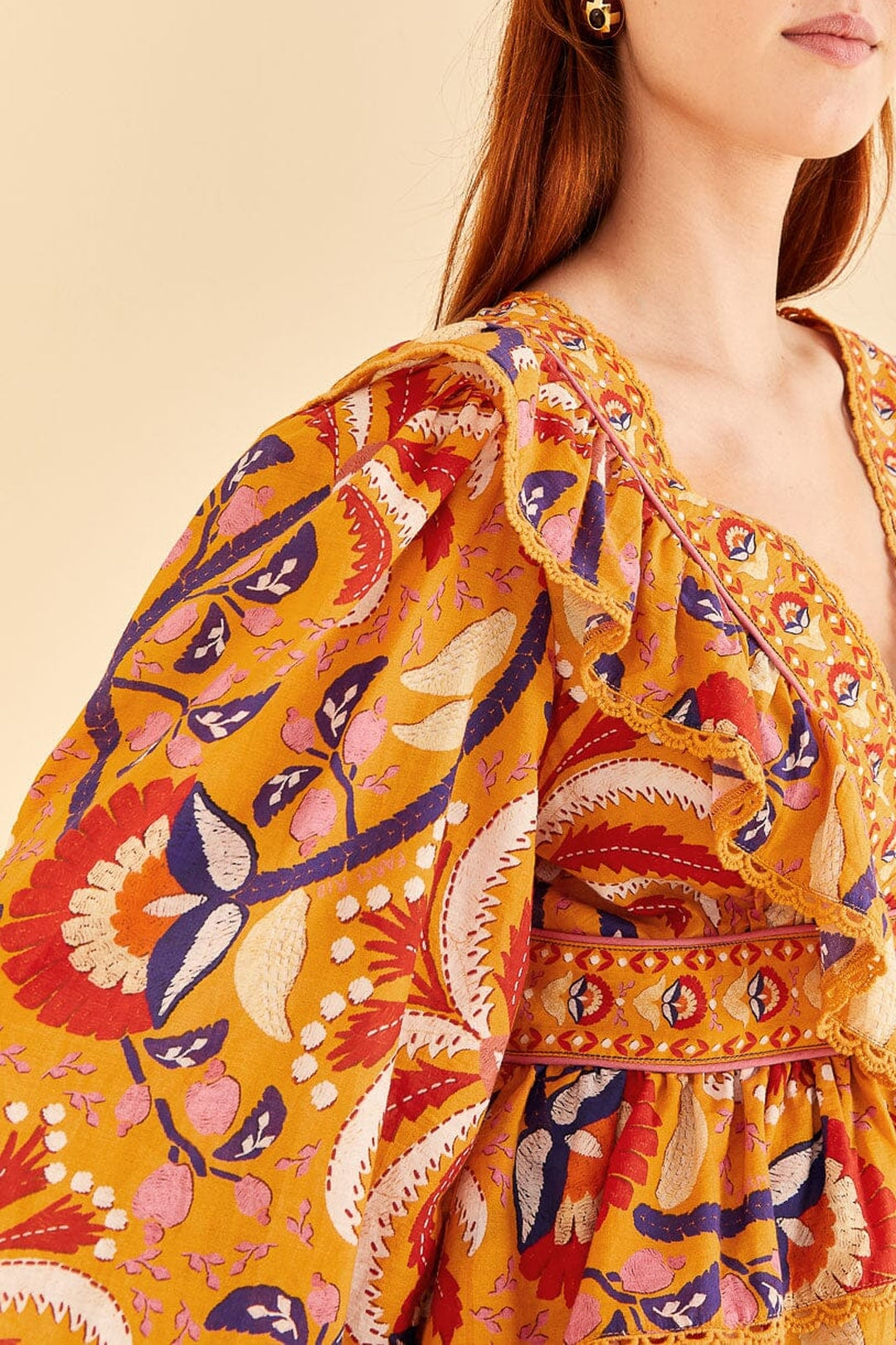 Blouse Ruffled Palms Party - Jaune