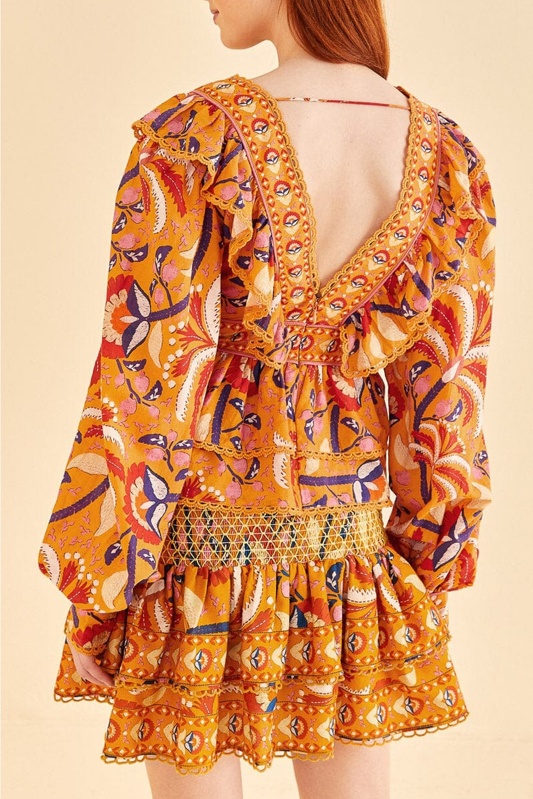 Blouse Ruffled Palms Party - Jaune