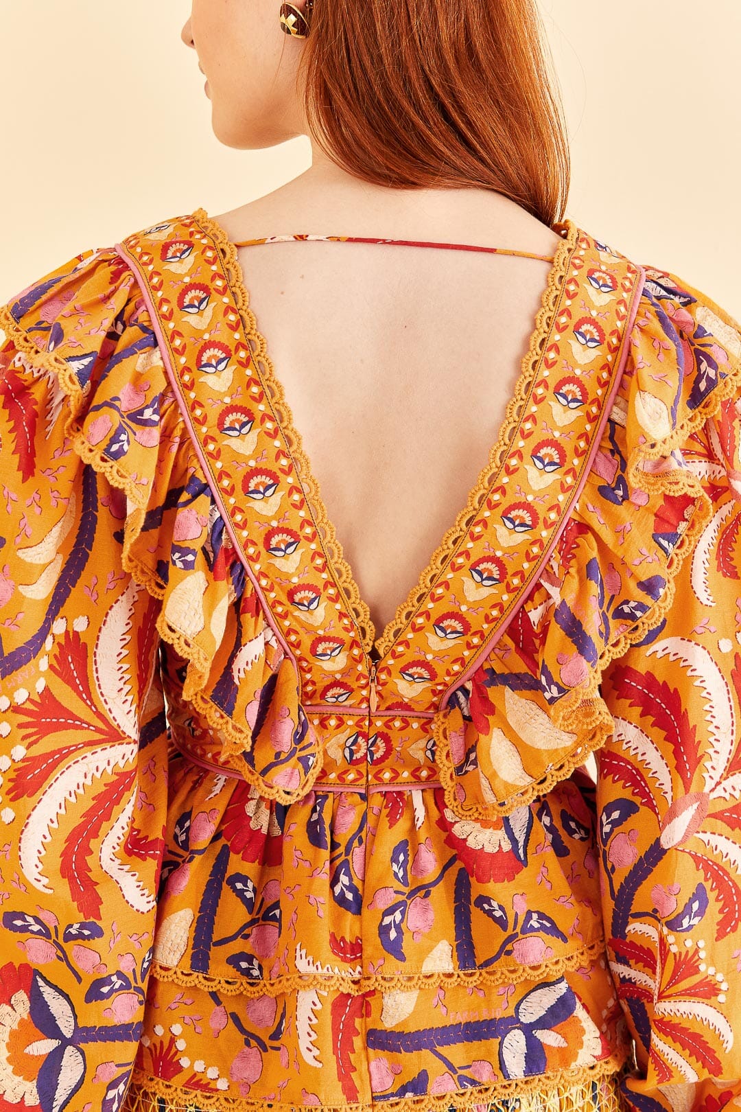 Blouse Ruffled Palms Party - Jaune