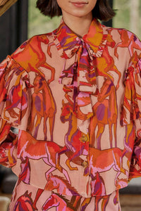 Blouse à nœud papillon Wild Horses en coton - Rose