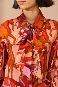 Blouse à nœud papillon Wild Horses en coton - Rose