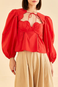 Heart blouse with puffed sleeves - Red