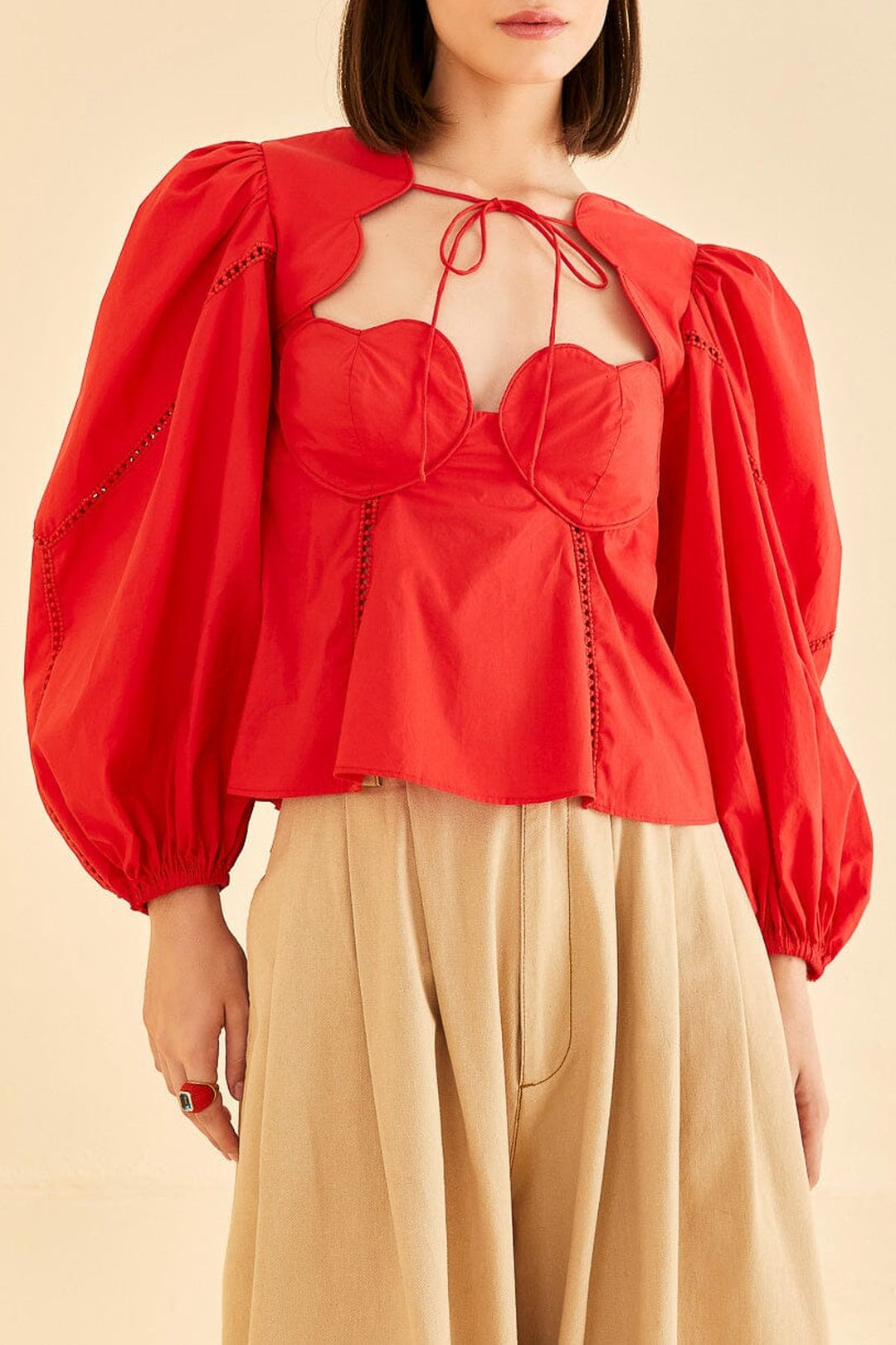 Heart blouse with puffed sleeves - Red