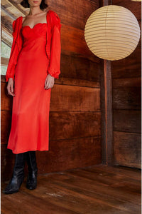 Robe longue encolure cœur en coton - Rouge