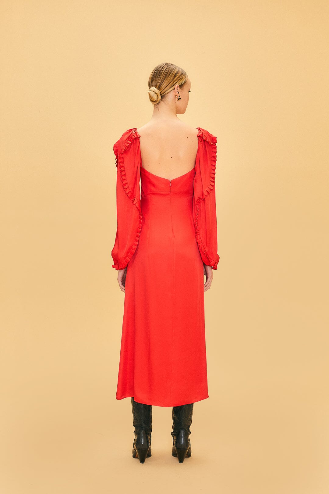 Robe longue encolure cœur en coton - Rouge