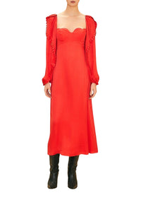 Robe longue encolure cœur en coton - Rouge